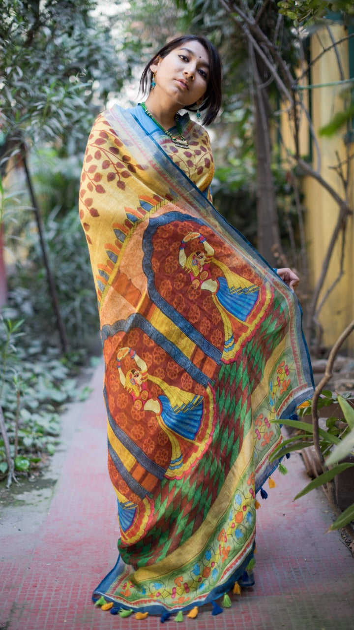 Floral Pure Linen Saree