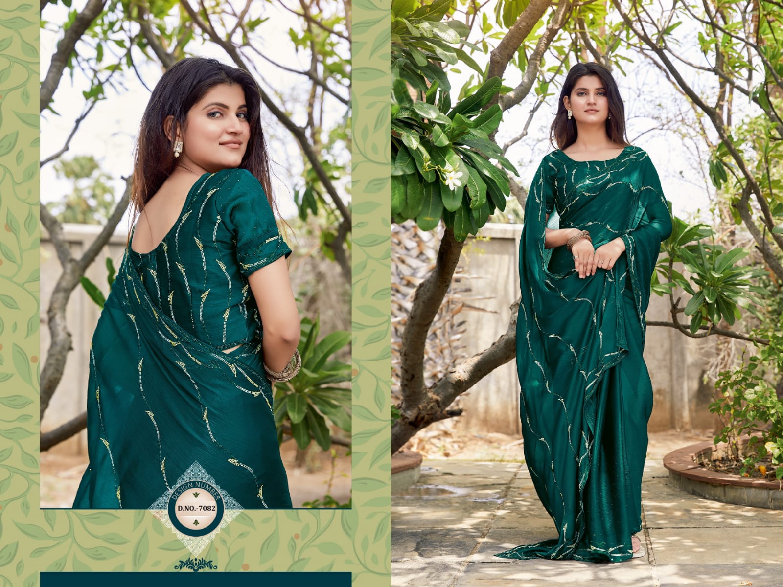 Satin Silk Saree Bottle Green