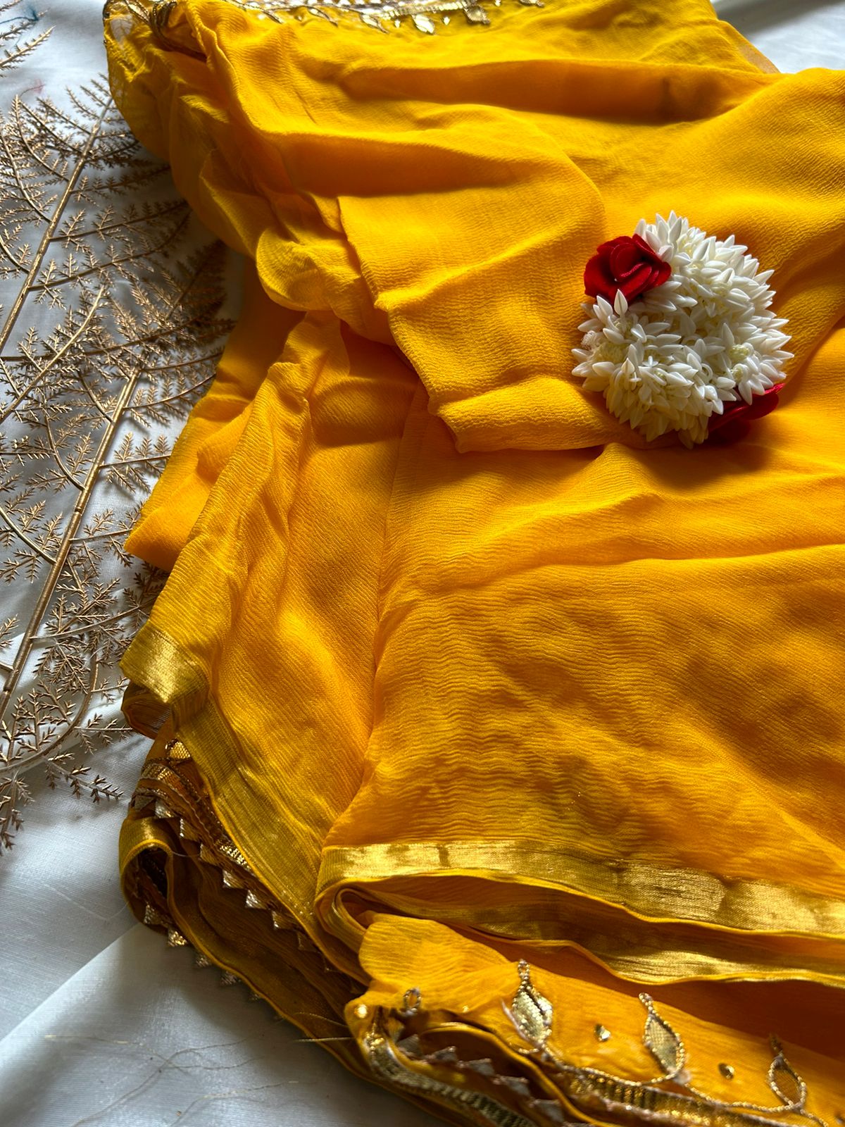 chiffon haldi yellow saree 