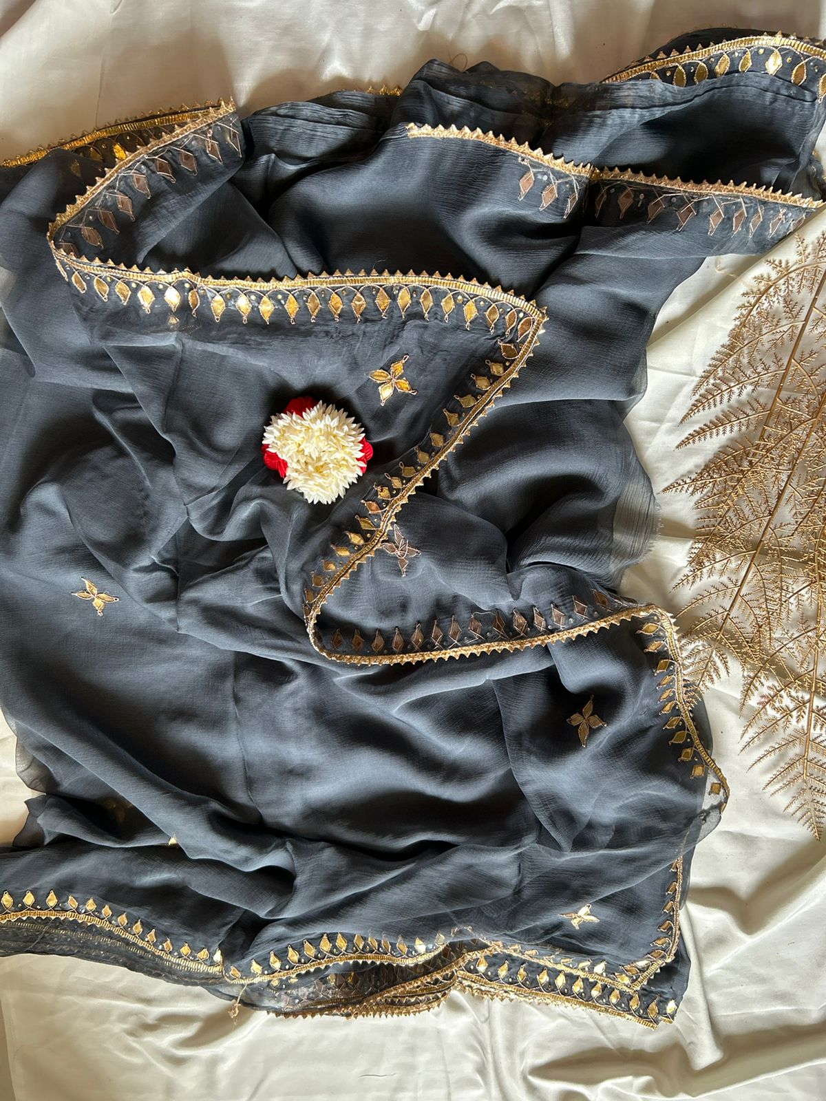 Chiffon Gota Patti work Saree in Grey