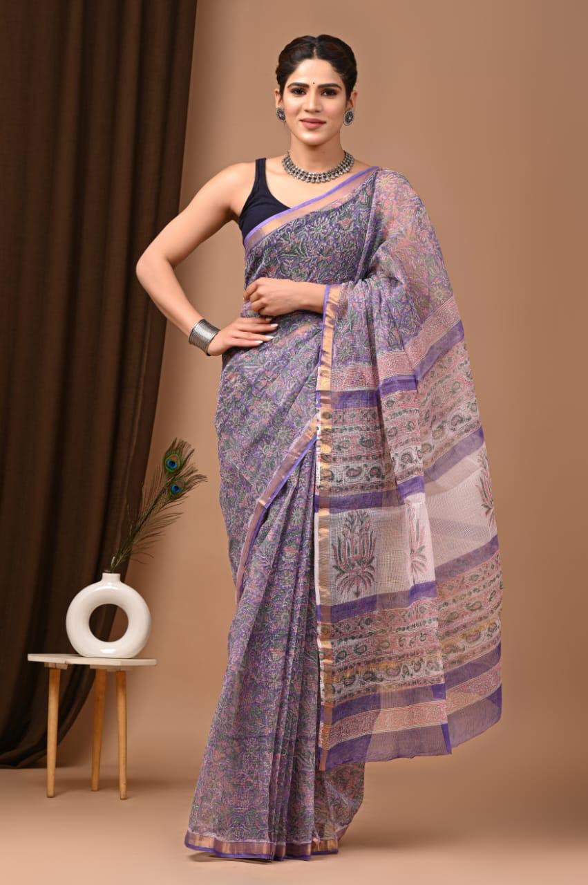 Sahira- Authentic Floral Pink Traditional Kota Doriya Print Saree