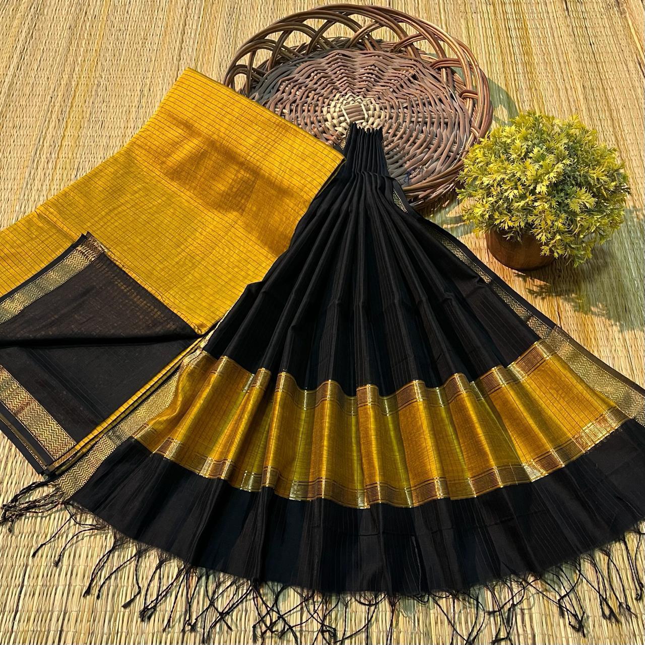 Yellow & Black Maheshwari salwar suit