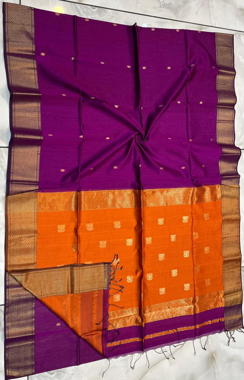 Maheshwari Silk Lotus buti saree Dark purple