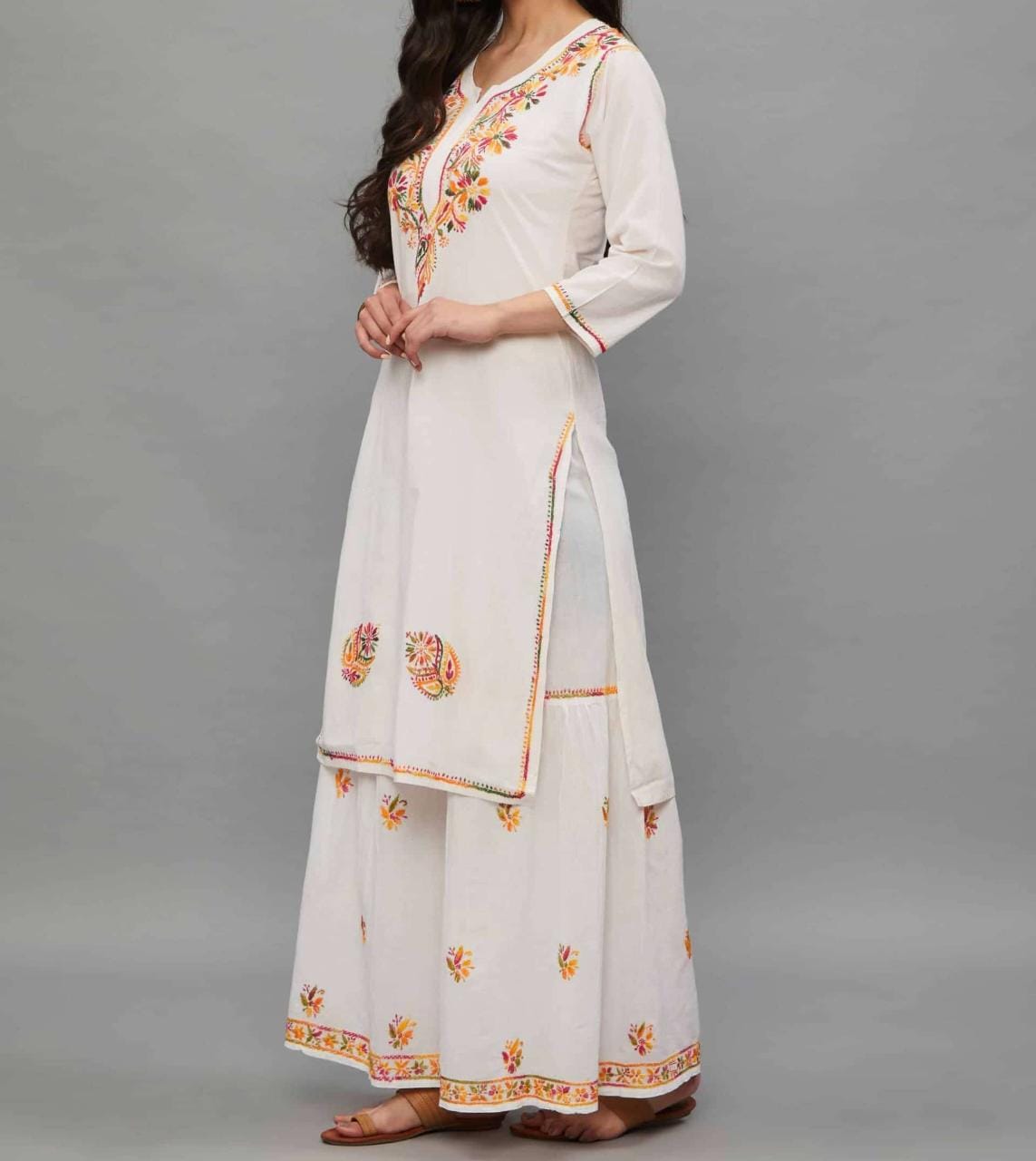 White Lucknowi Chikankari Sharara Set