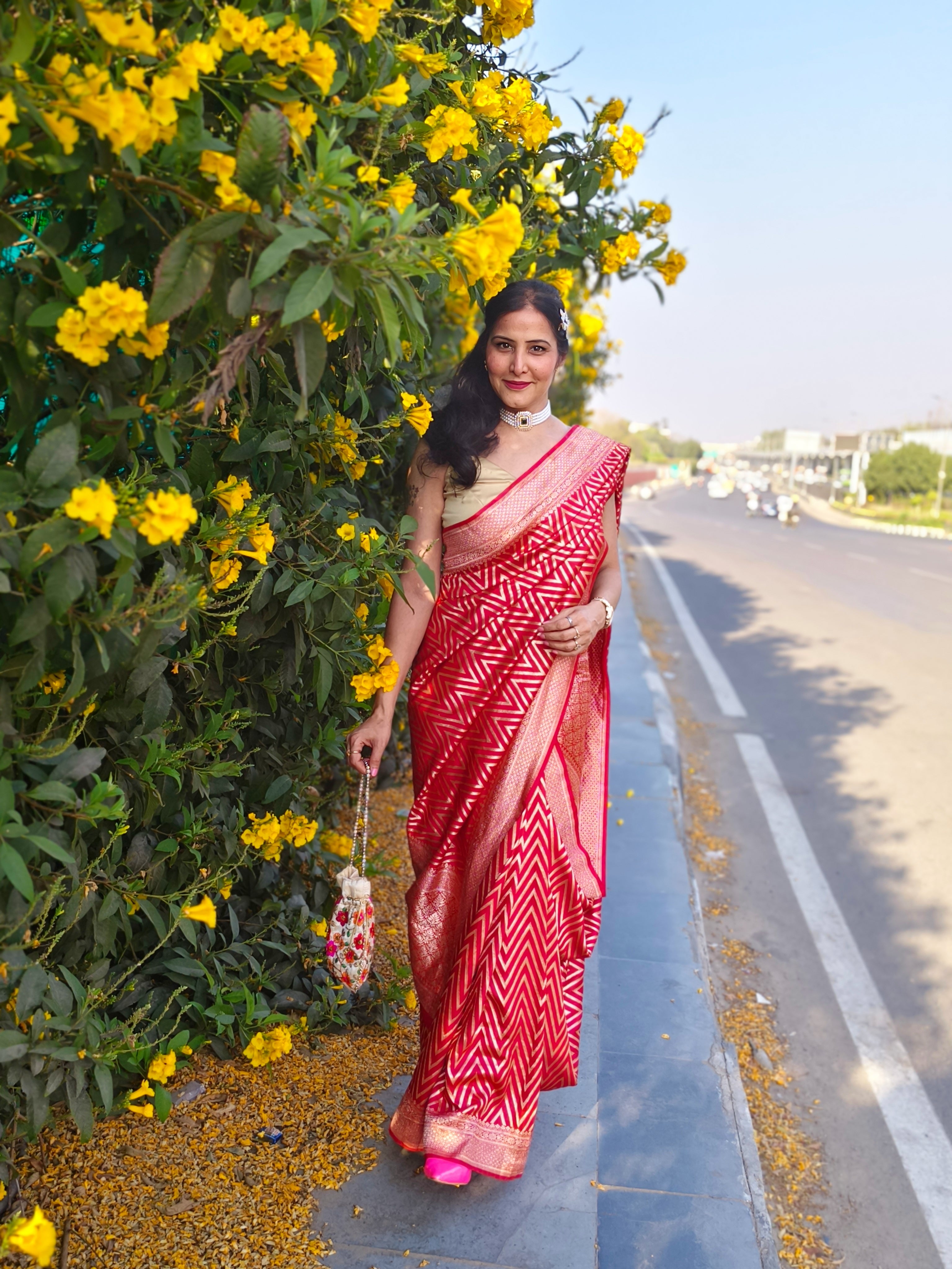 Red Meenakari Karwachauth Saree