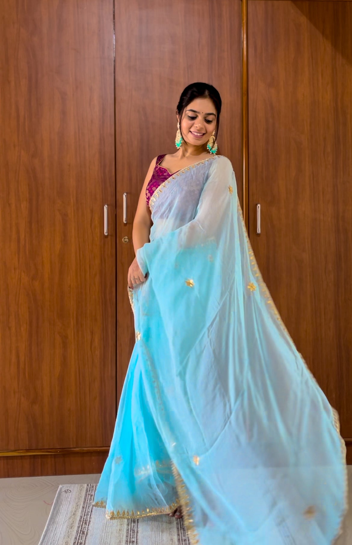 Sky Blue Gota Patti Chiffon Saree