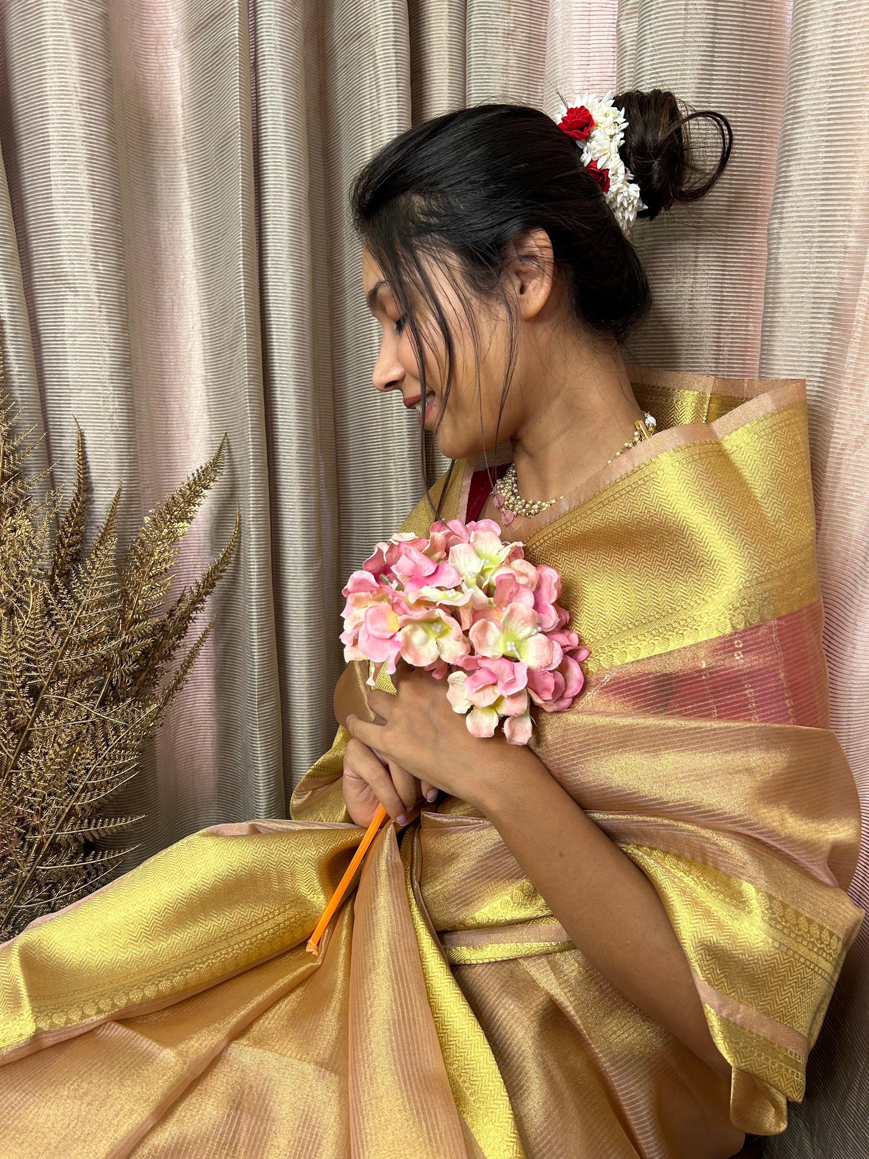 Ethereal Gold Banarasi Organza Tissue Saree
