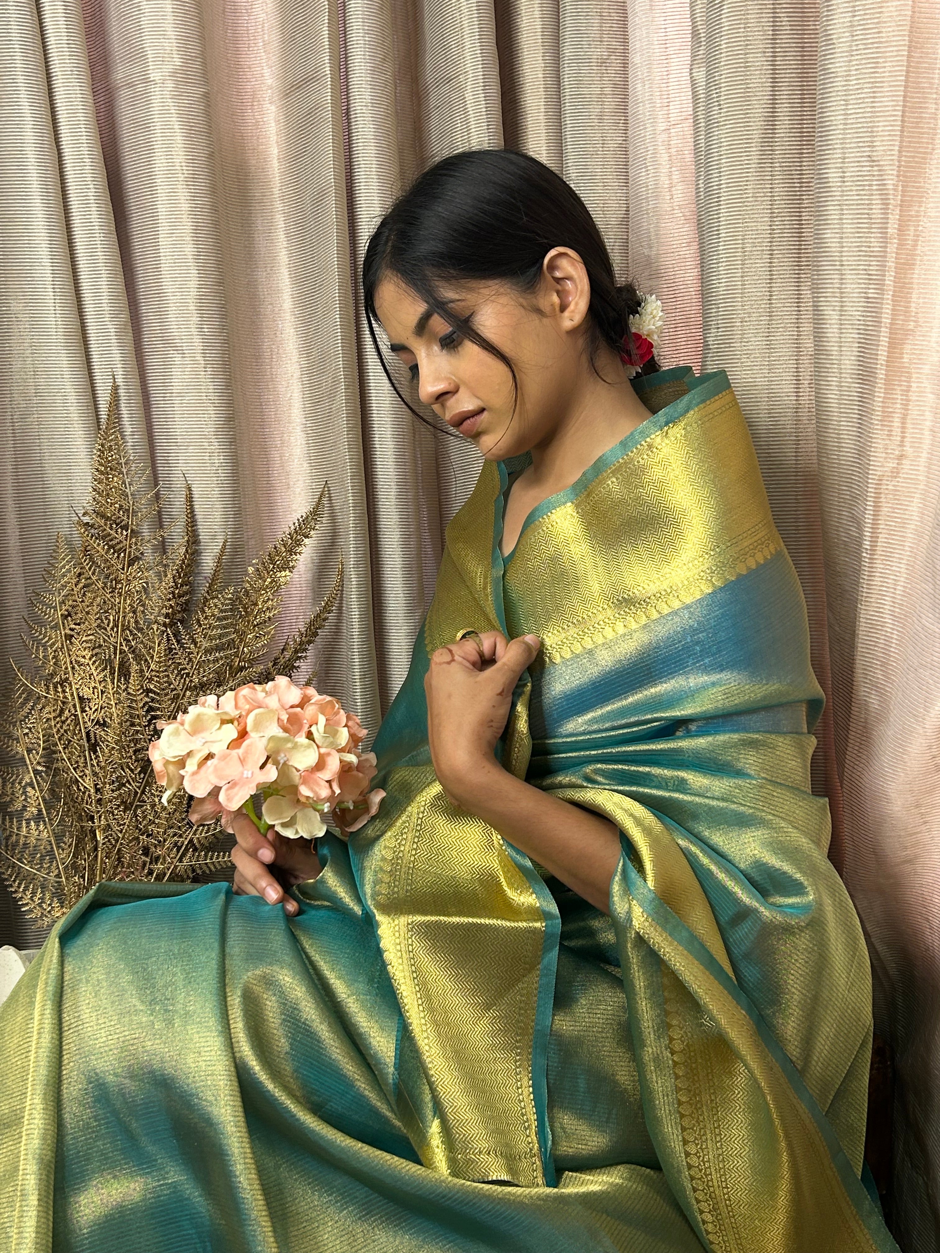 Sea Green Banarasi Organza Tissue Saree
