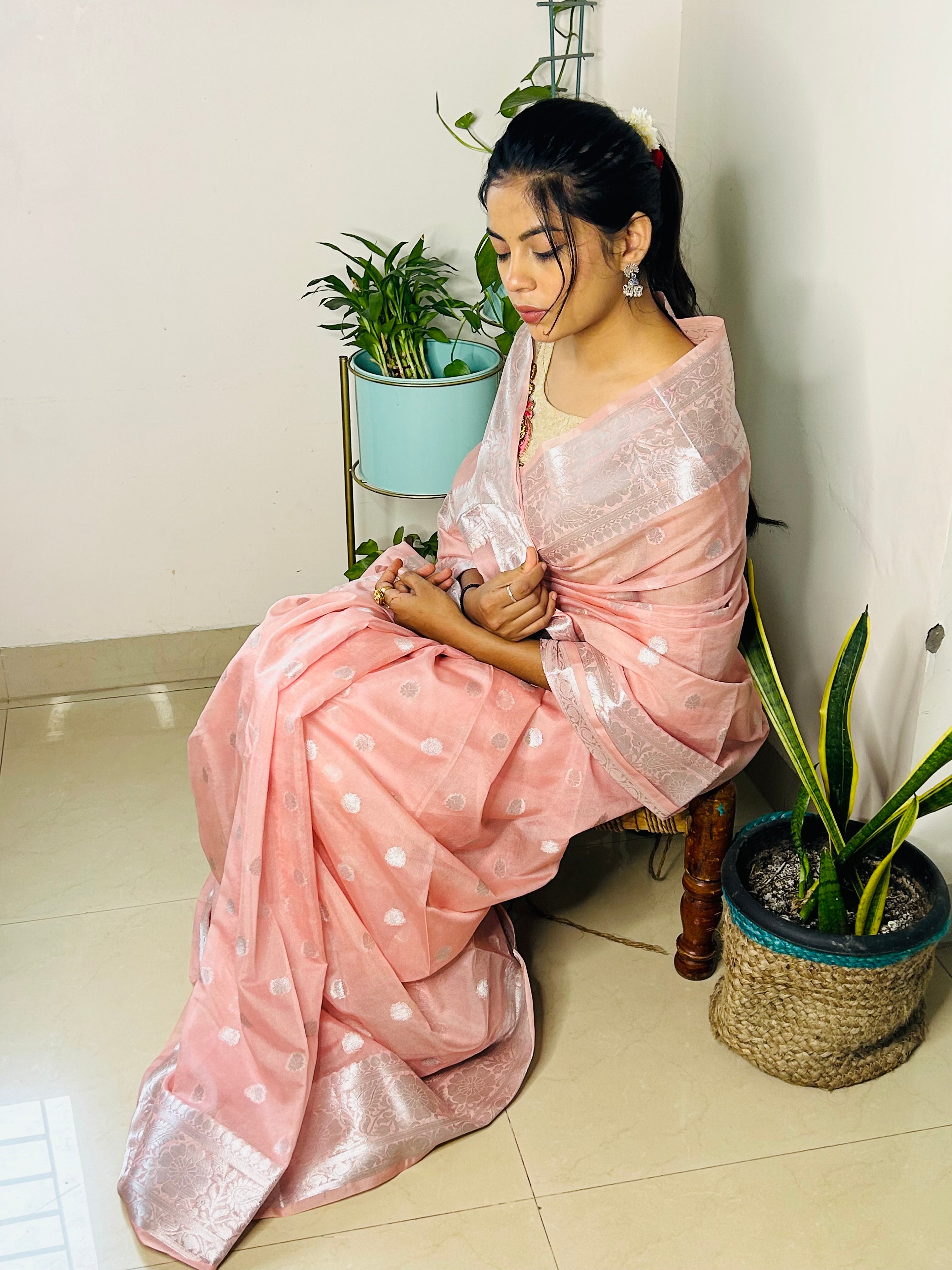 Pink Banarasi Semi Georgette Saree