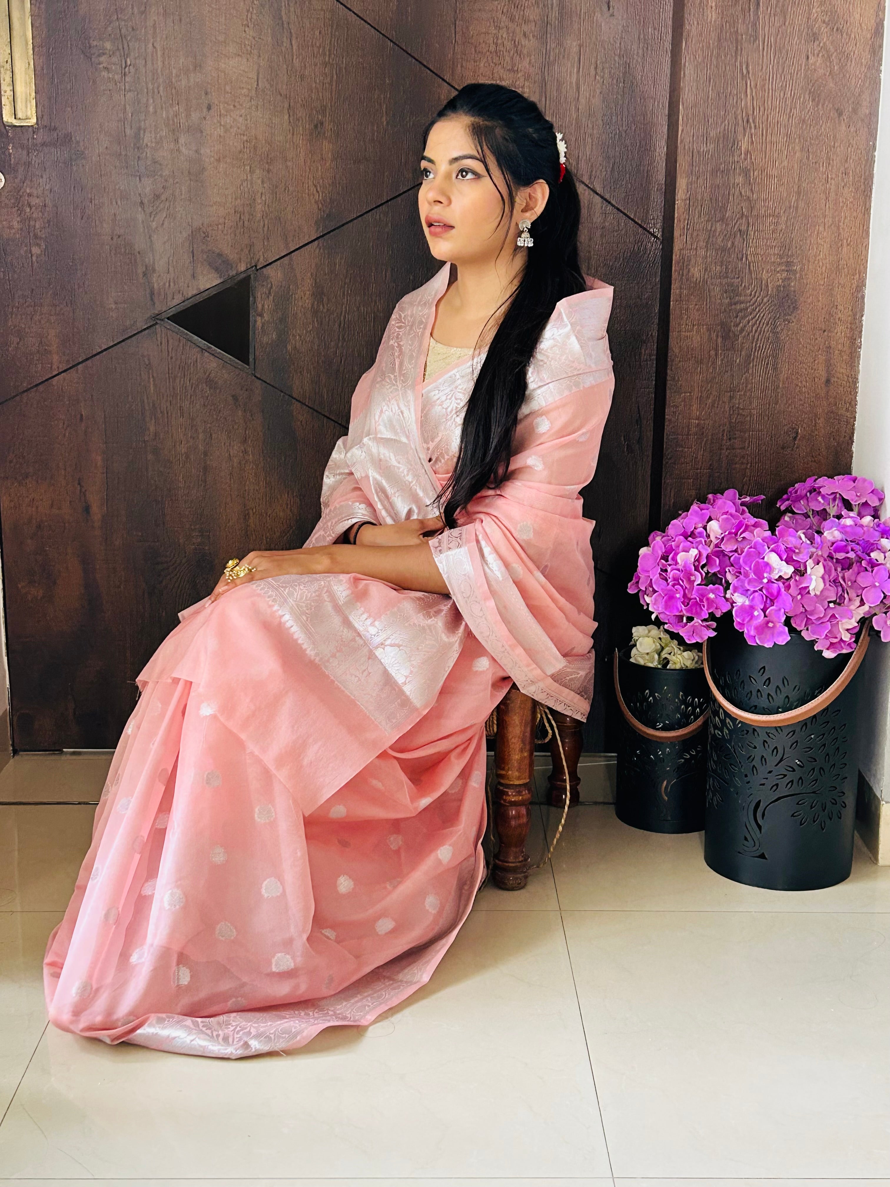 Pink Banarasi Semi Georgette Saree