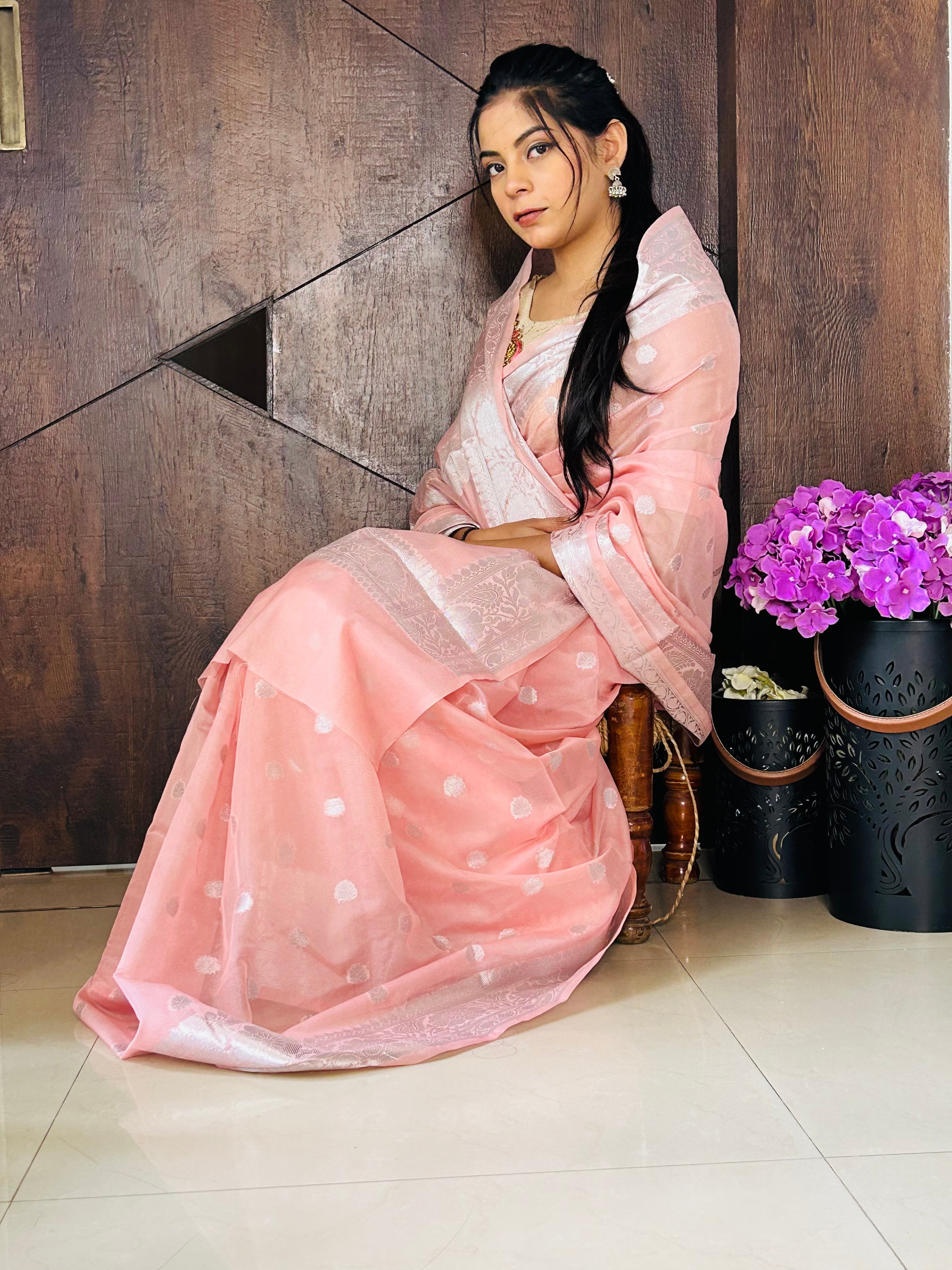 Pink Banarasi Semi Georgette Saree