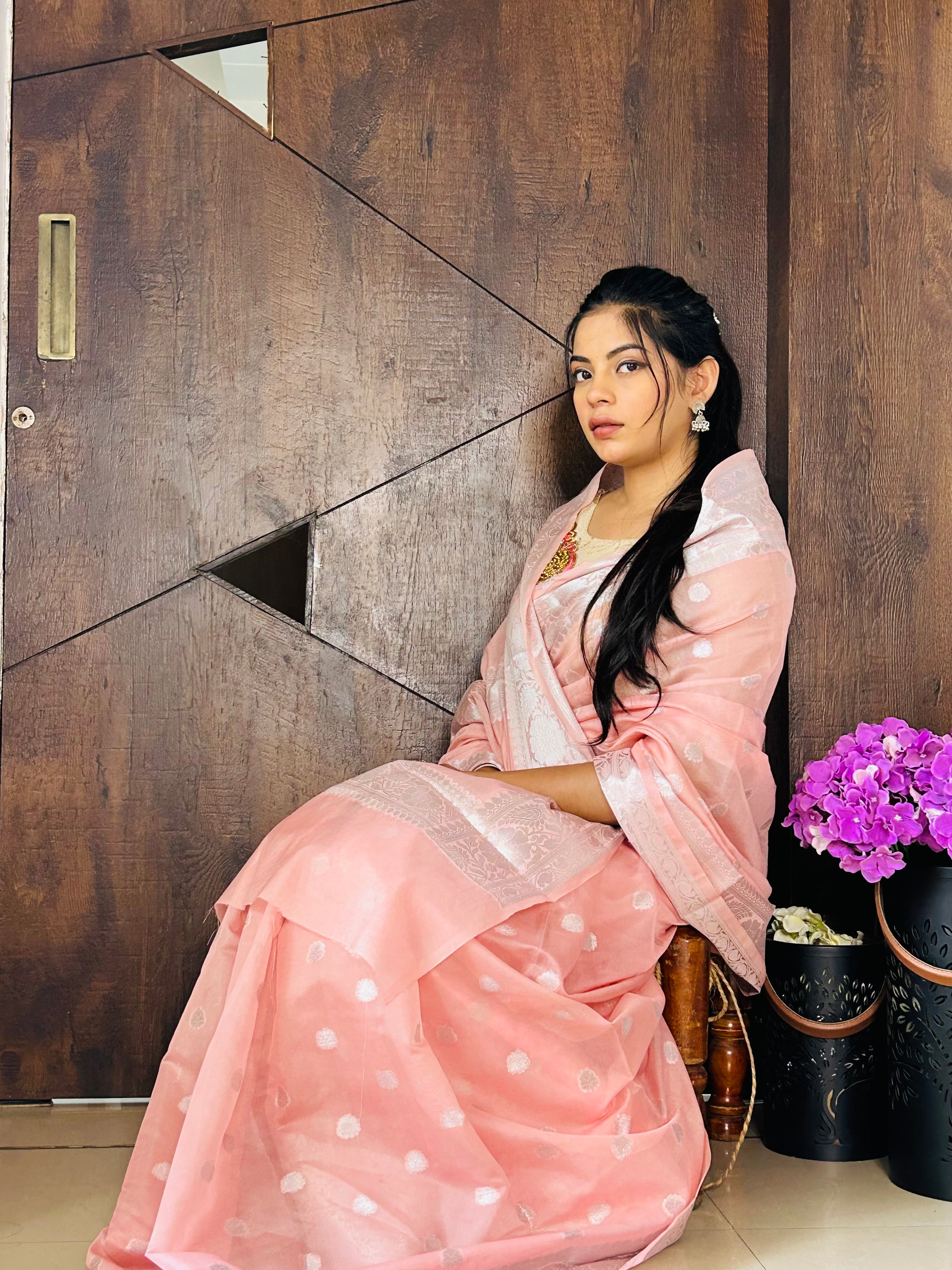 Pink Banarasi Semi Georgette Saree