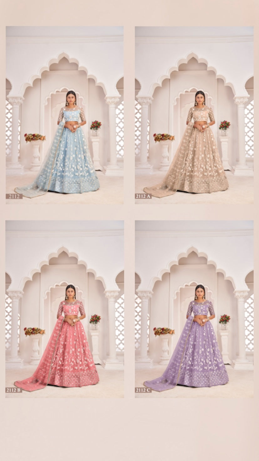 Lavender Net Thread Work Lehenga (Semi - Stitched)