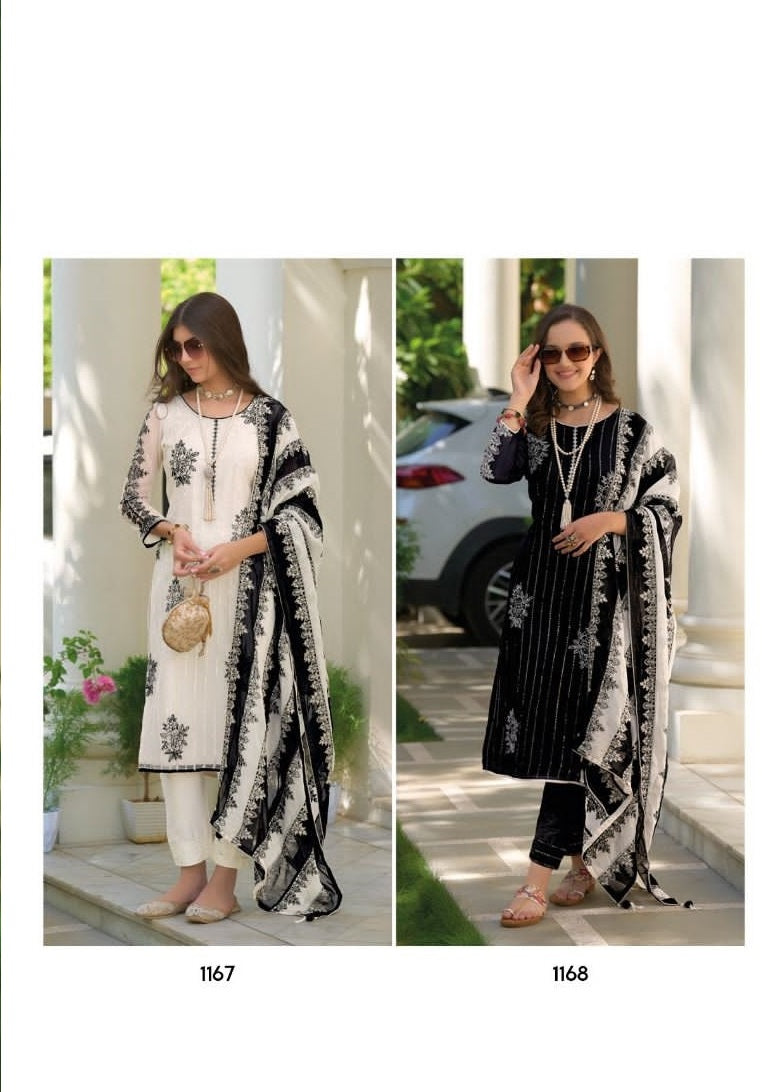 Ready Made Organza Suit In Black