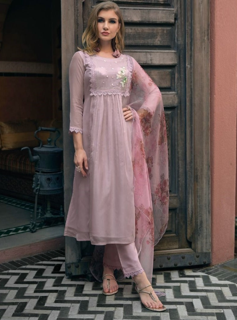 Trending Organza Suits In Lavender(Readymade)