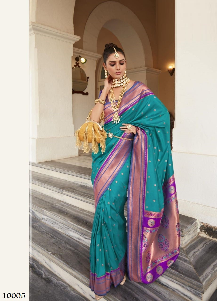 Light Blue With Purple Pallu Paithani Silk Saree