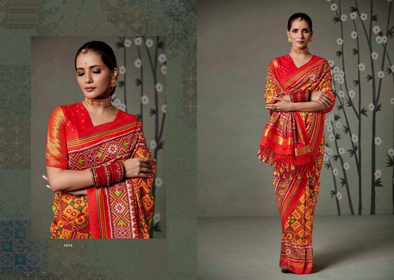 Orange Printed Patola Silk Saree