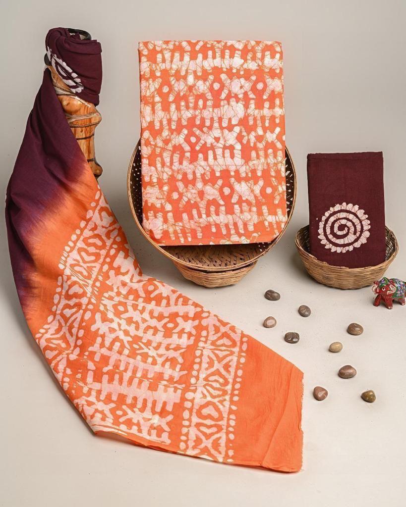 Orange Cotton Salwar Suit Unstitched set