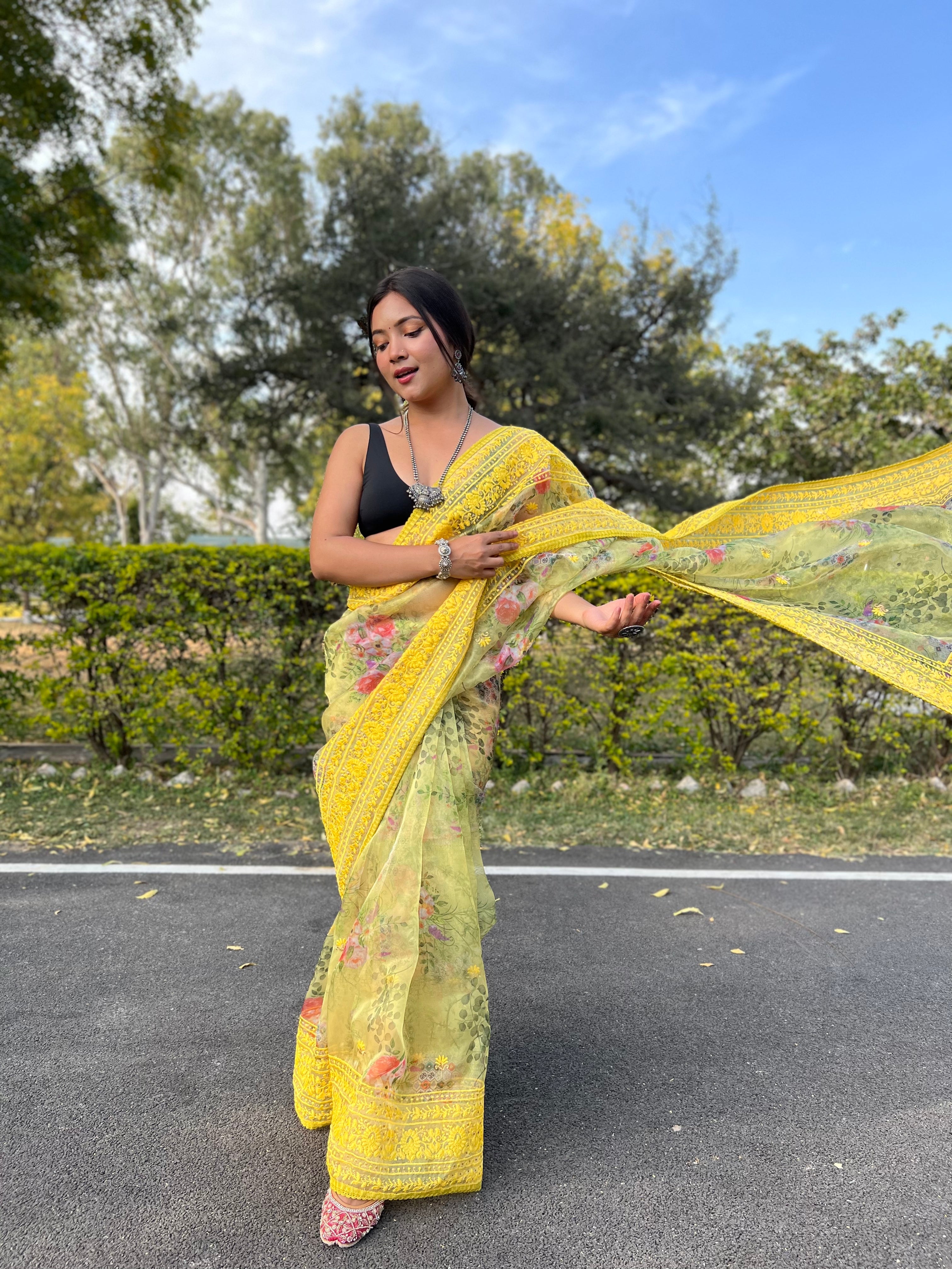 Boutique Style Saree In Yellow