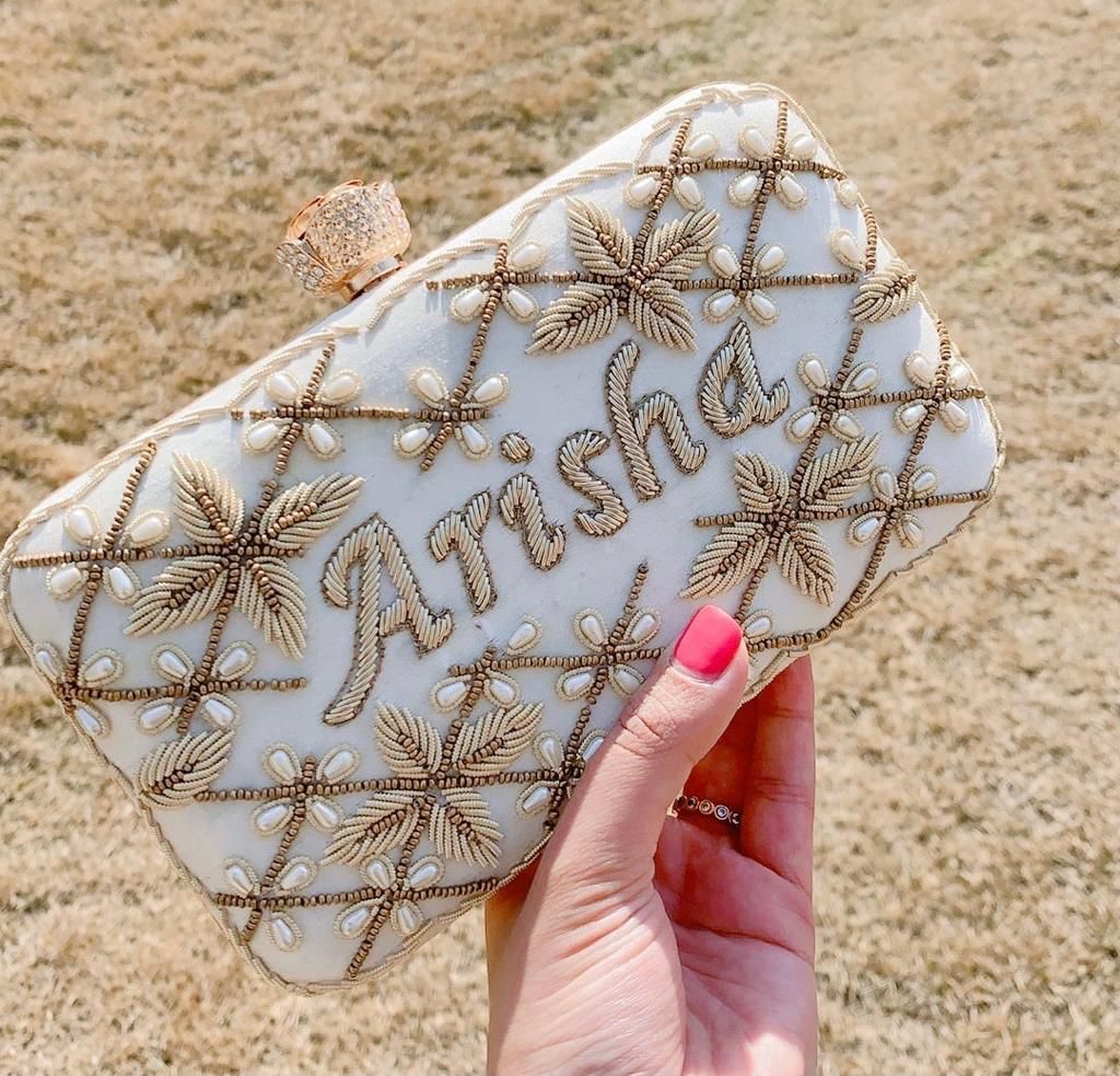 Customized White Party Clutch