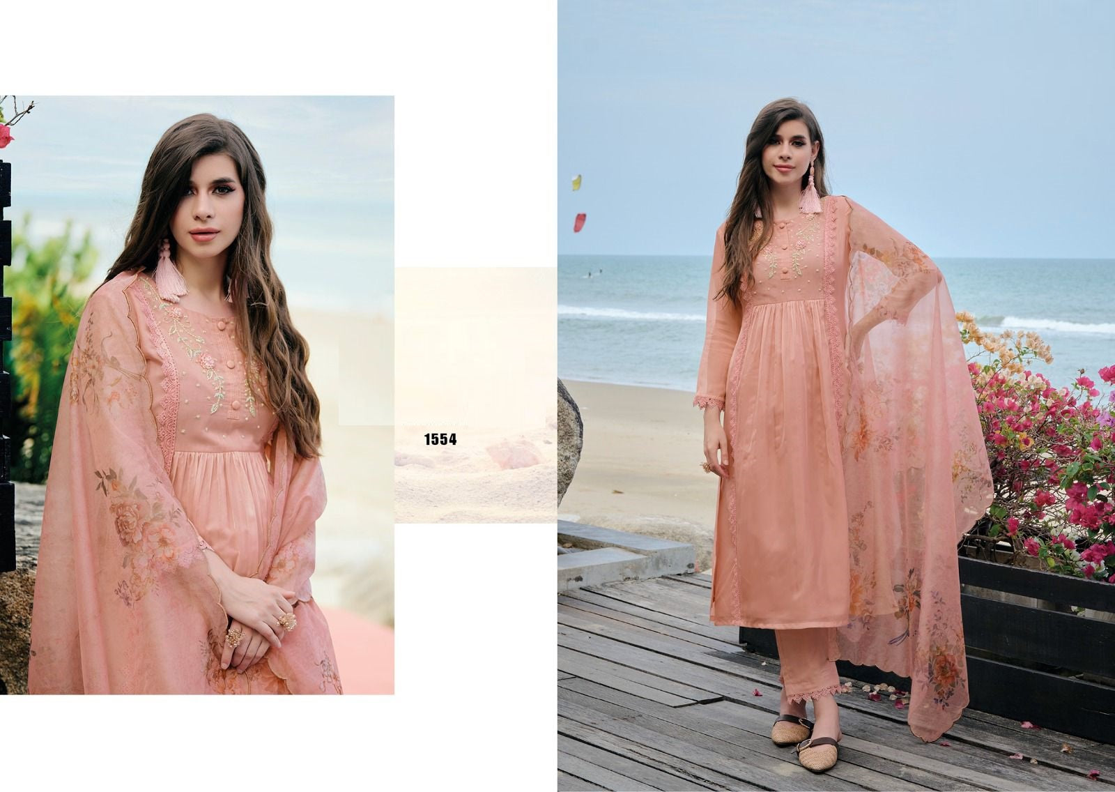 Trending Organza Suits In Peach(Readymade)