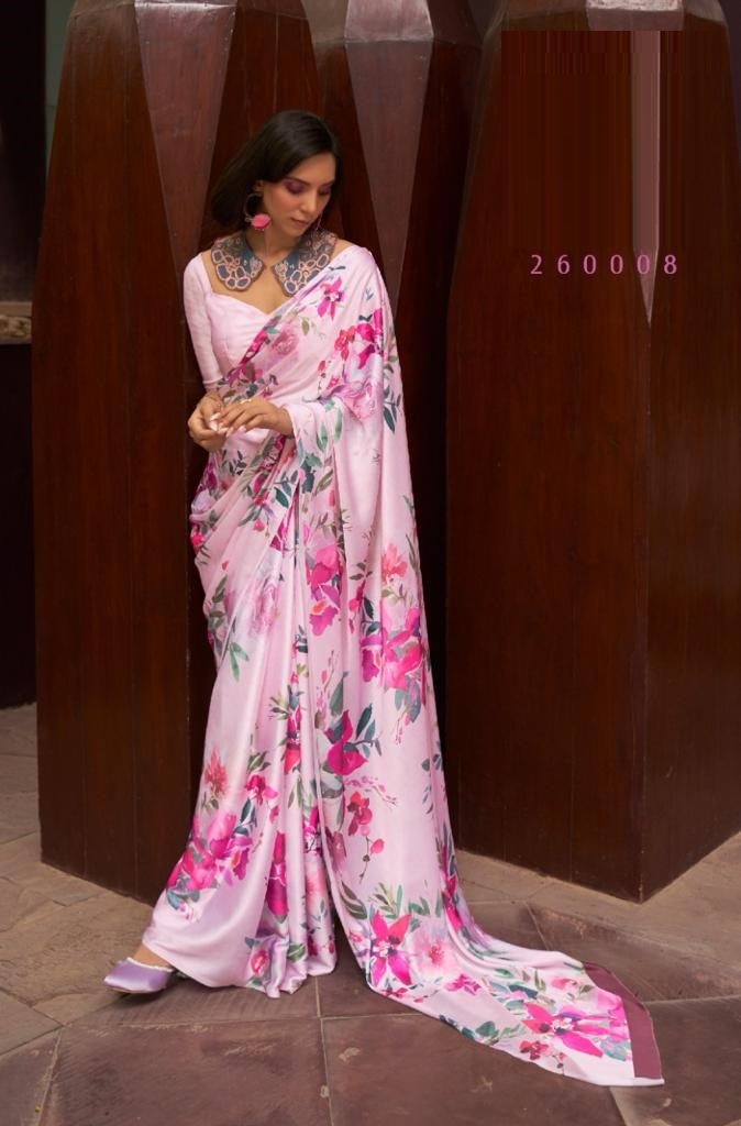 Digital Floral Print Saree In Pink