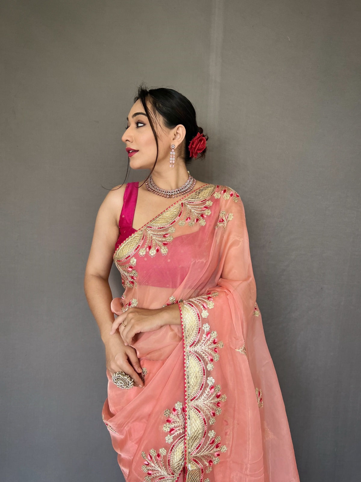 Pink Color Organza Soft Silk Saree
