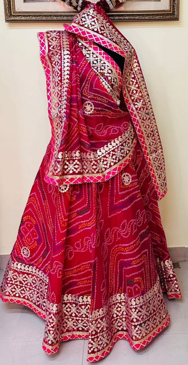 Pink Lehariya Gota Patti Lehenga