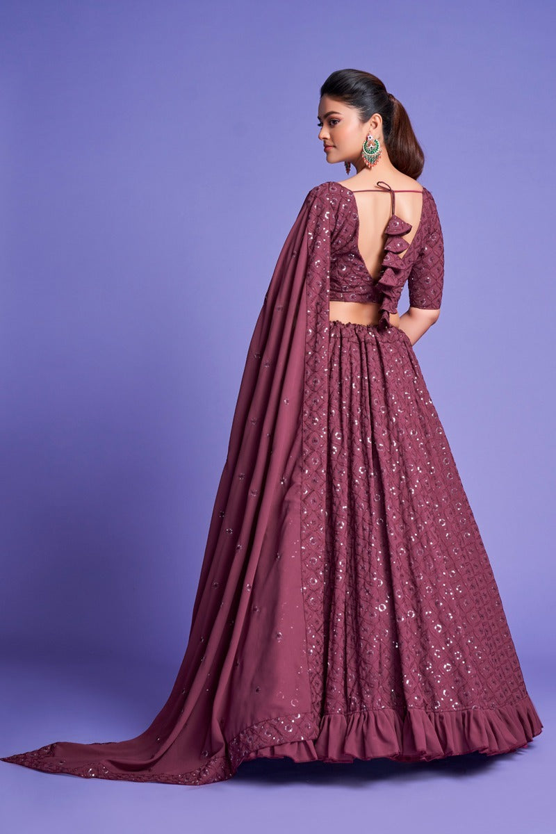 Purple Sequins Embroidery Lehenga (Semi Stitched)