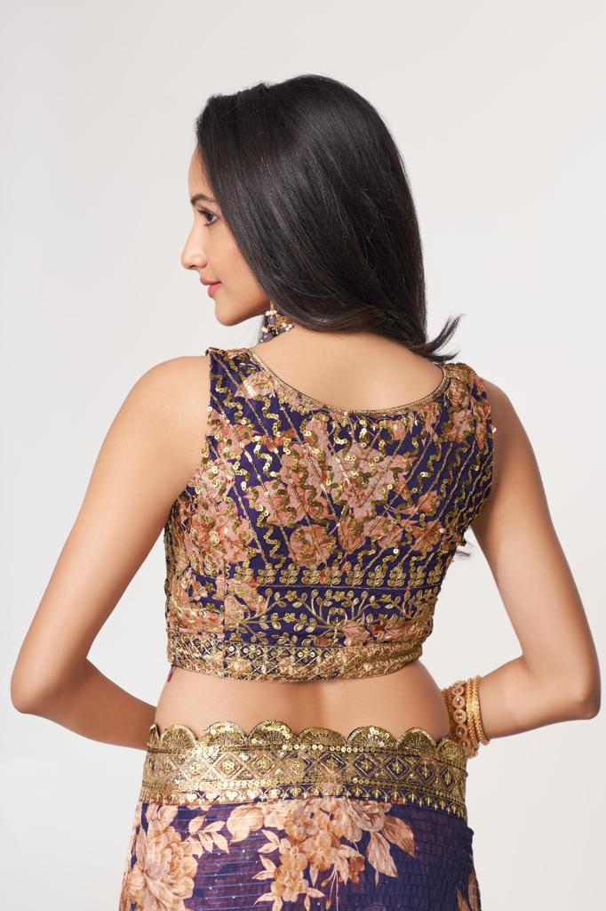 Purple Organza Sequins Work Saree