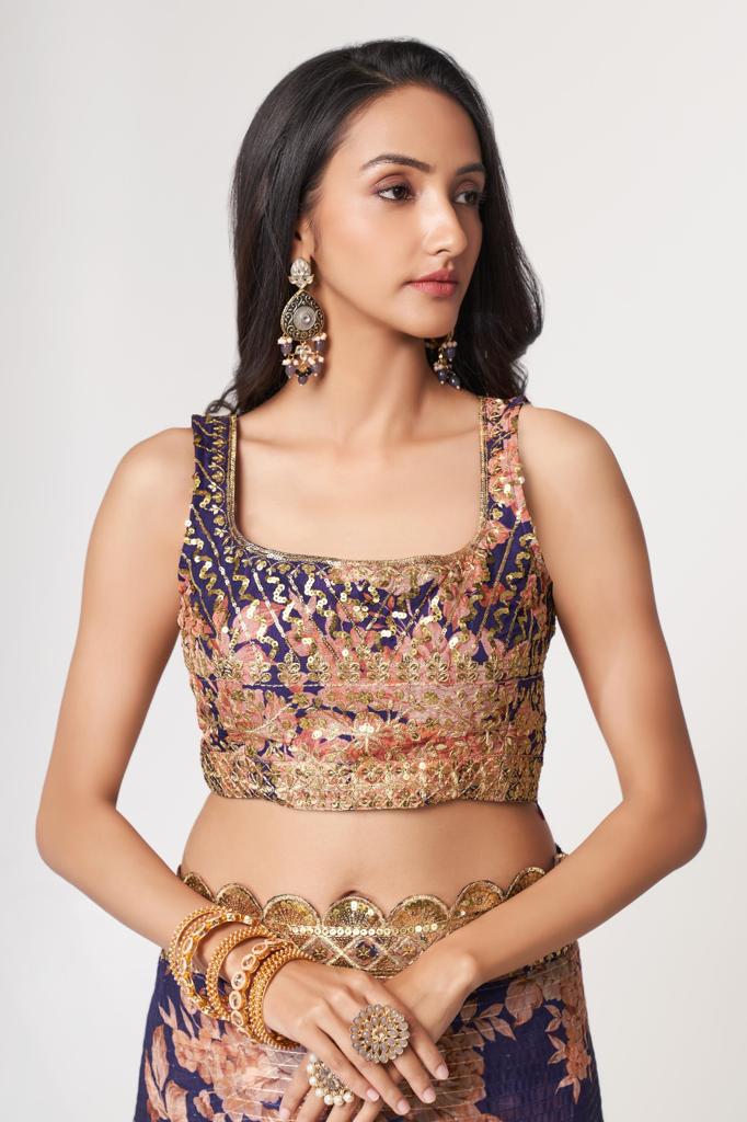 Purple Organza Sequins Work Saree