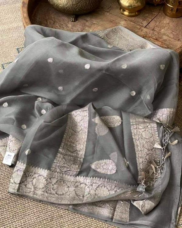 Steel Grey Banarasi Khaddi Georgette Elegant Saree