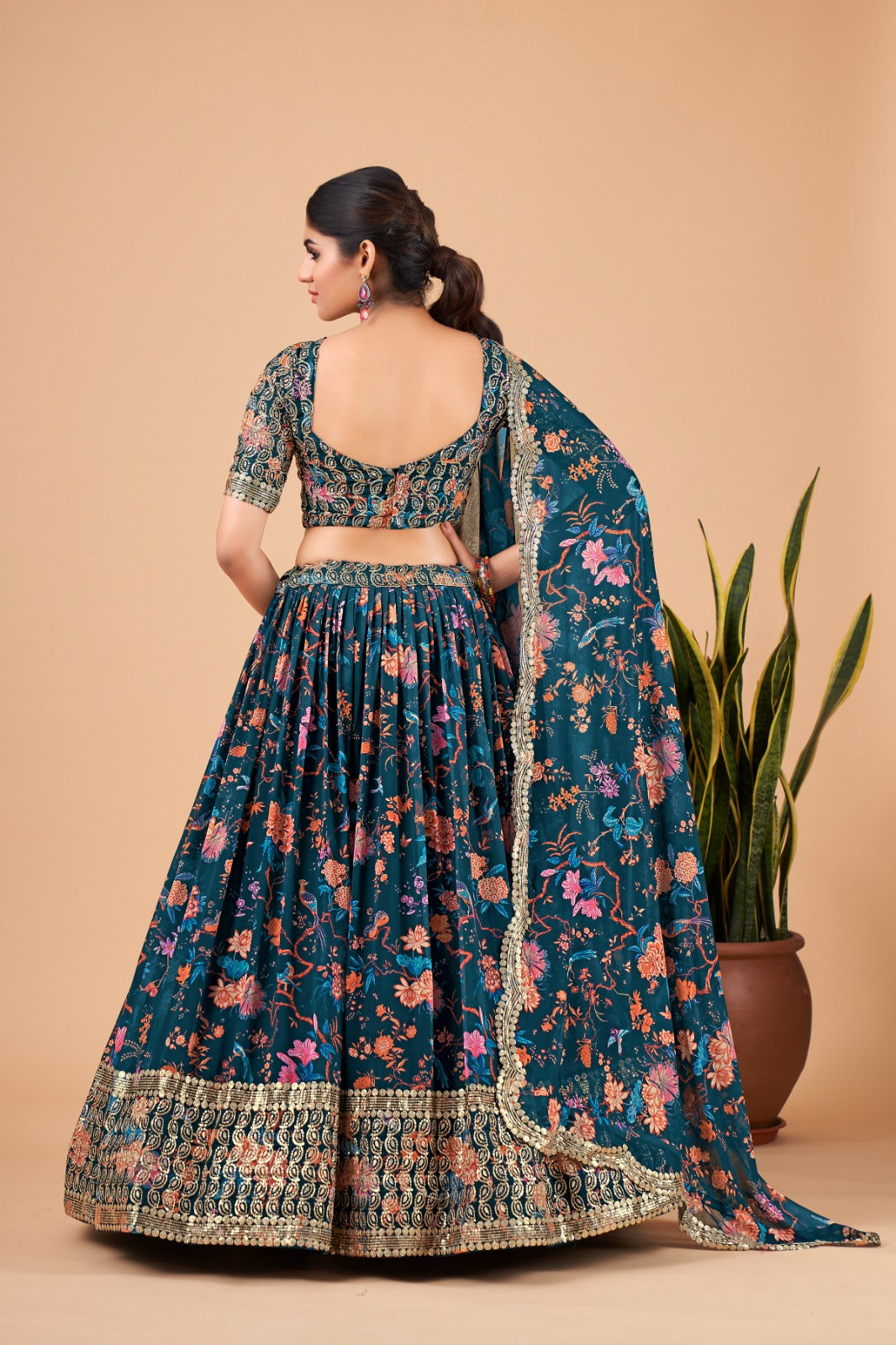 Rama Floral Organza Lehenga (Semi-Stitched)Rama Floral Organza Lehenga (Semi-Stitched)