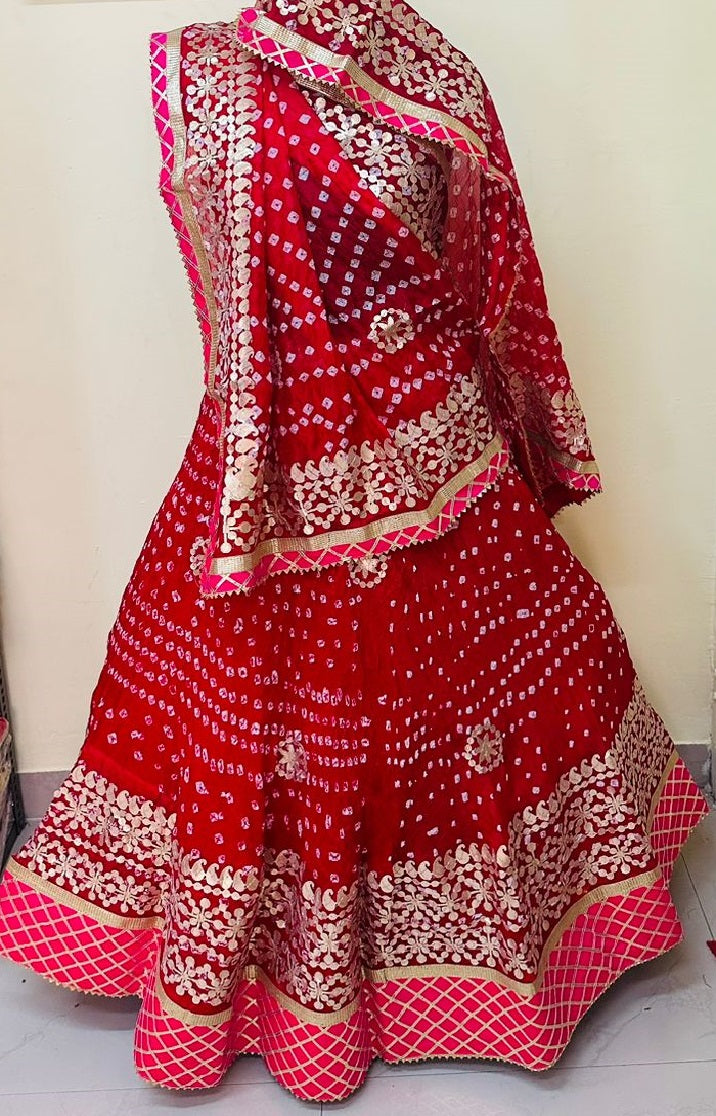 Red Bandhani Gota Patti Lehenga