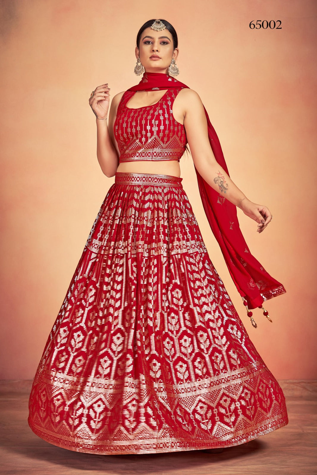 Georgette Lehenga With Sequins Work In Red