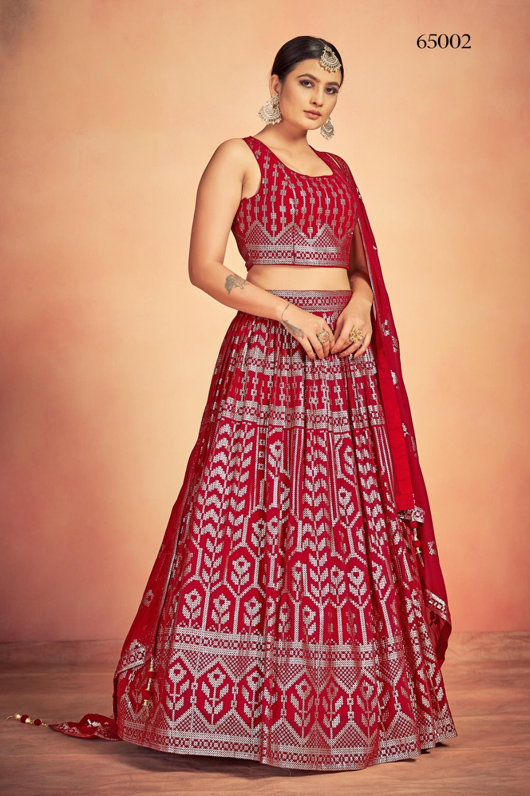 Georgette Lehenga With Sequins Work In Red