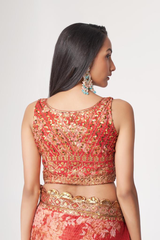 Red Organza Sequins Work Saree