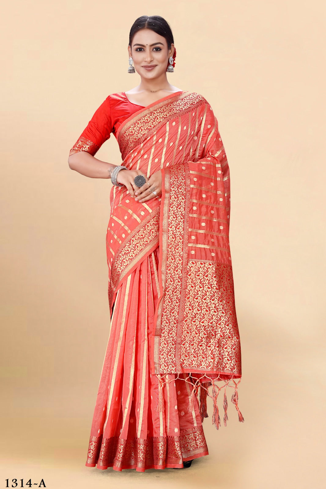 Red Organza Silk Saree With Blouse
