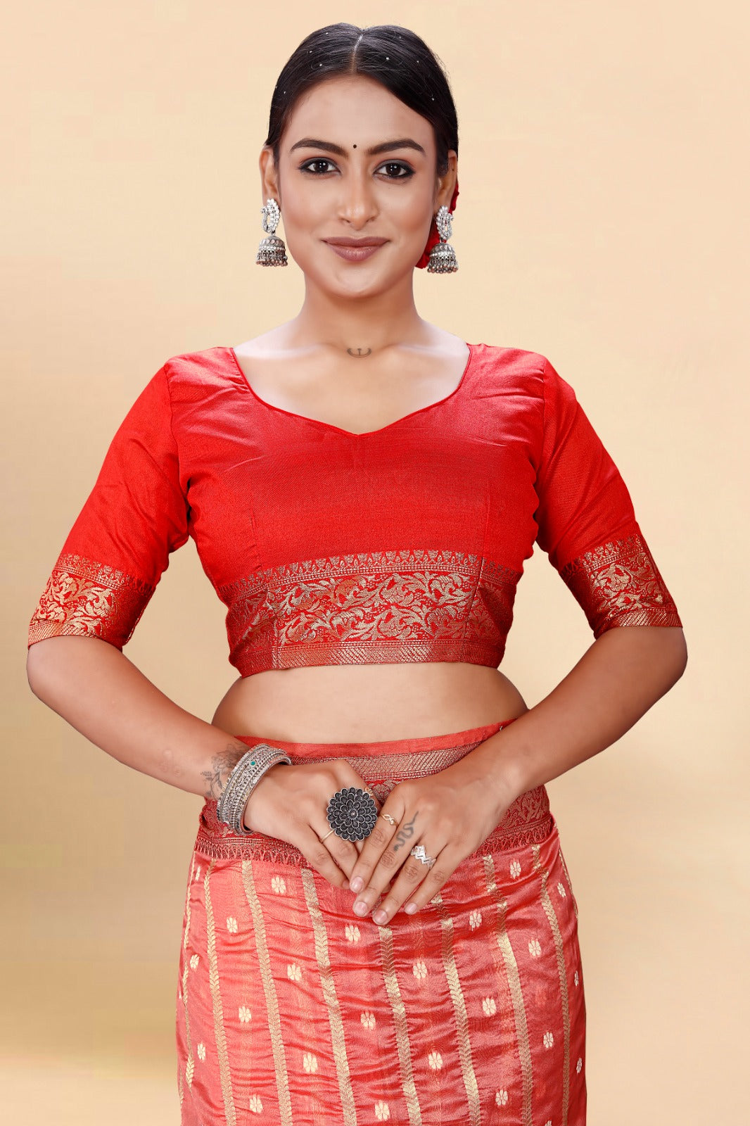 Red Organza Silk Saree With Blouse