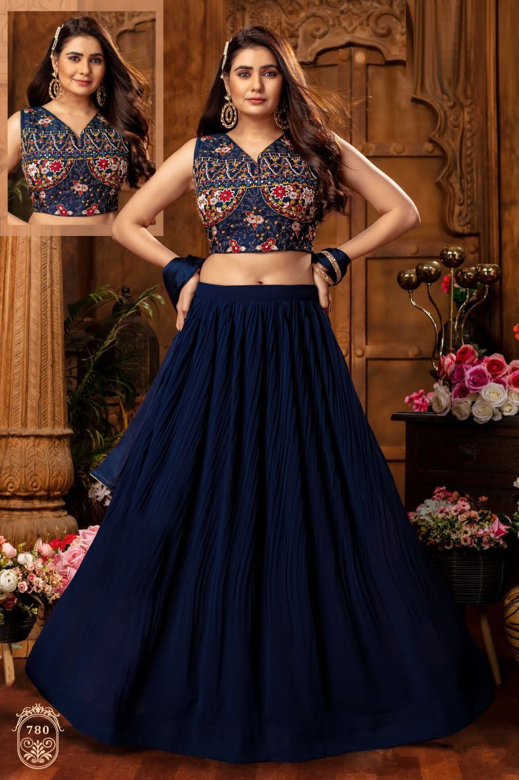 Royal Blue Lehenga with Cancan (Semi-Stitched)