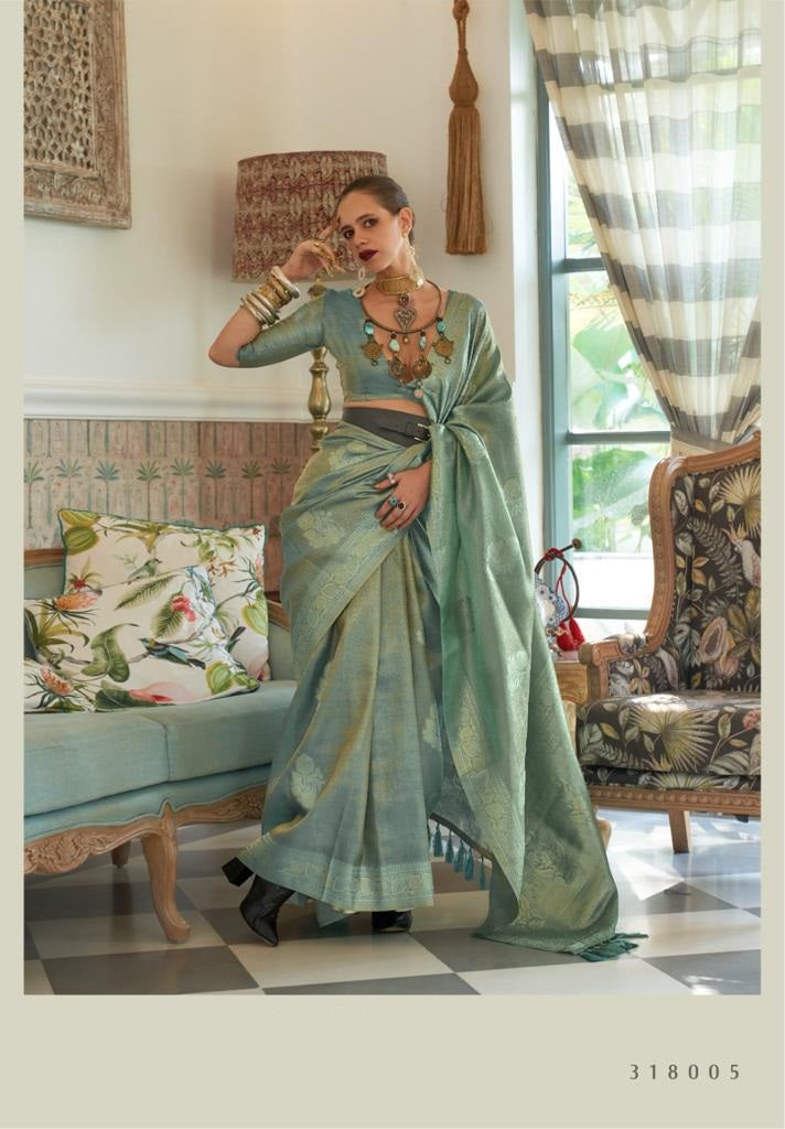 Sea Green Satin Tissue Handloom Saree