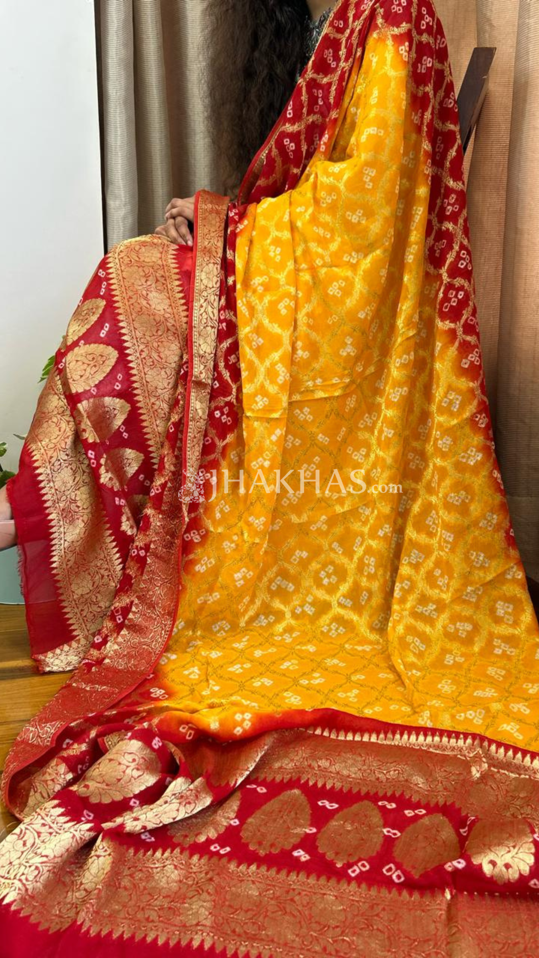 Banarasi georgette Red Yellow gharchola dupatta