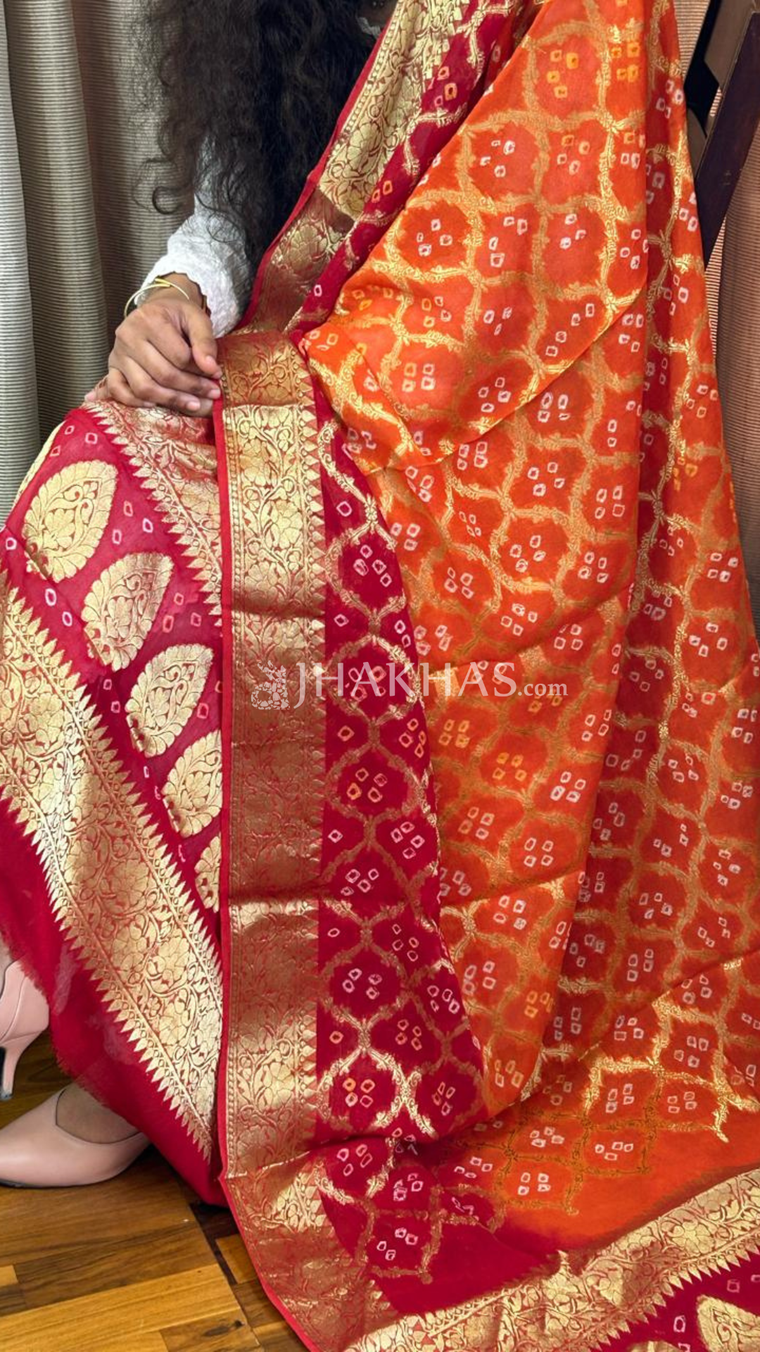 Orange Red Banarasi Ghatchola Georgette Dupatta
