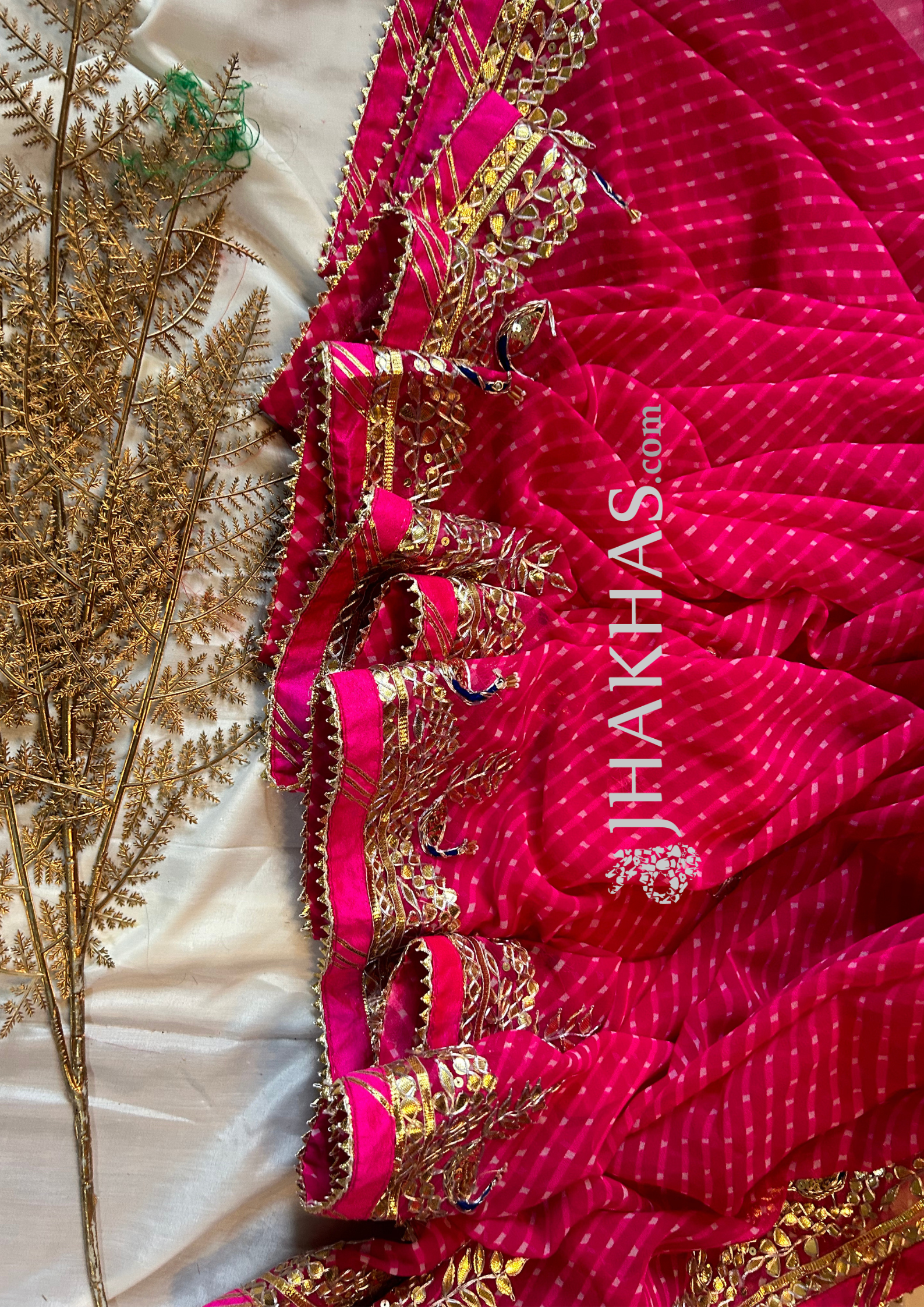 Pink Leheriya Saree In Gota Patti