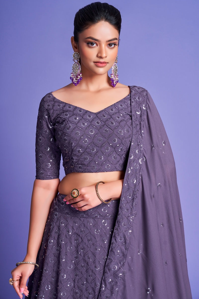 Violet Sequins Embroidery Lehenga (Semi Stitched)