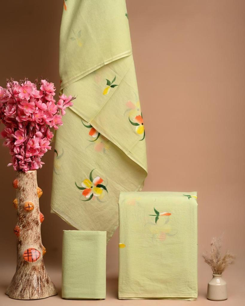 Green Cotton Salwar Suit Unstitched set