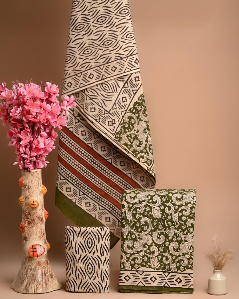 Cream Cotton Suit Unstitched set