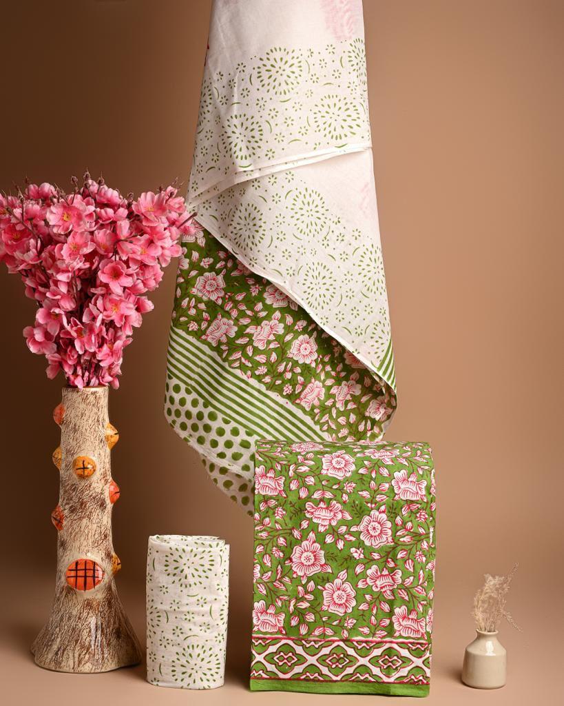 Green Cotton Suit Unstitched set