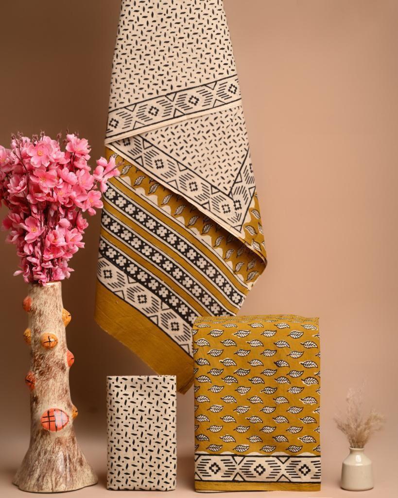 Green Cotton Suit Unstitched set