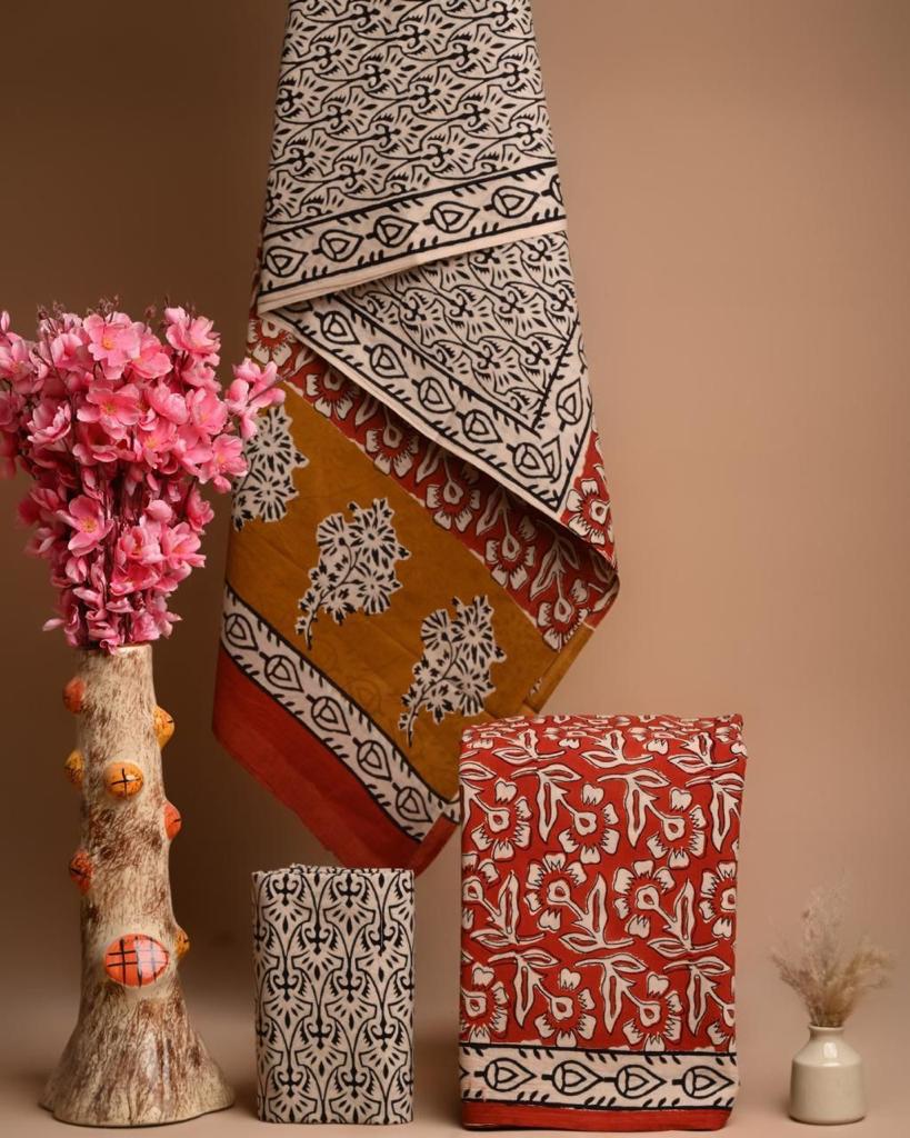 Red Cotton Suit Unstitched set